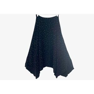 NWOT FiveSeventyFive Maxi Skirt Black with Gold‎ Stars Hi Low Hem Size XS Boho